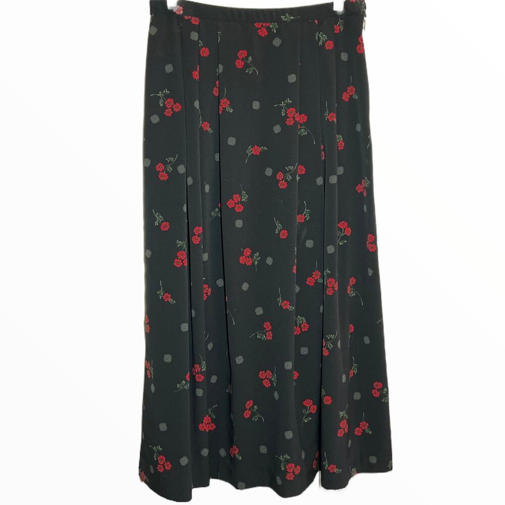 Vintage Pendleton Skirt Set 90s Blouse Poppy Print Floral Black Red Matching 12 - Picture 2 of 8